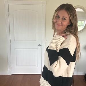 Striped Black and Cream Women's Sweater
